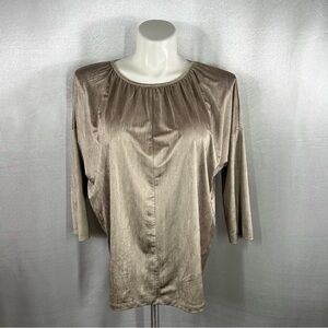 Chico's Women's Green Gold Metallic 3/4 Sleeve Blouse